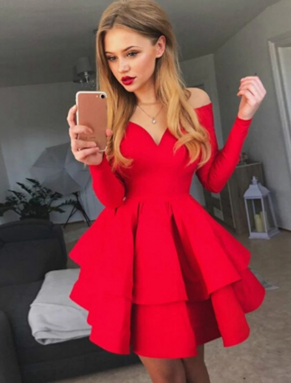 Wholesale A-line Ruched Homecming Dresses Black Red White Long Sleeve Layered Tiered Short Dress Spring Summer Off Shoulder Hot Cocktail Party